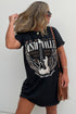 Black Nashville Guitar Print Crew Neck T Shirt Mini Dress